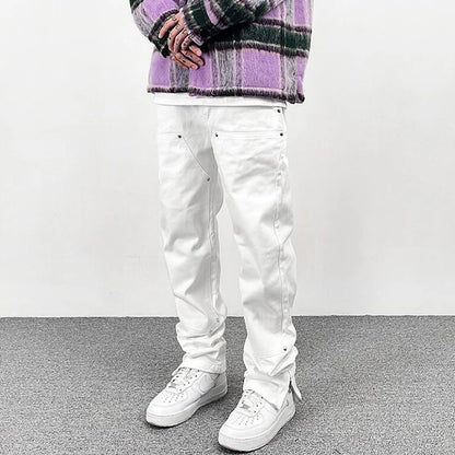harajuku ankle zipper solid color straight casual mens cargo pants retro high street pockets hip hop baggy oversized trousers combat utility trousers
