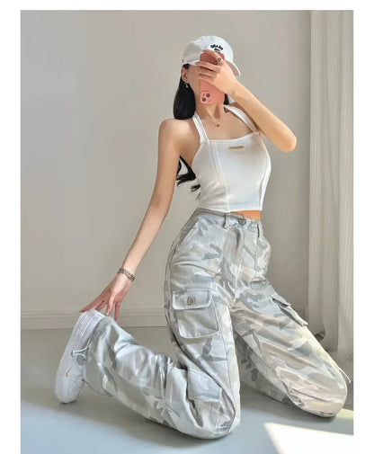 Camouflage grey cargo pants women American vintage streetwear straight loose summer hiphop hot pants ins cargo pants womens 2023 Street King Limited