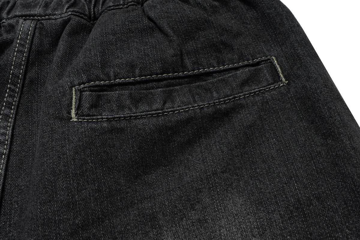 ro style ribbons streetwear multi pockets cargo short for men elastic waist wide leg baggy jeans knee length pants loose overall unique cargo style 4358