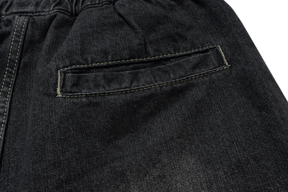 ro style ribbons streetwear multi pockets cargo short for men elastic waist wide leg baggy jeans knee length pants loose overall unique cargo style 4358