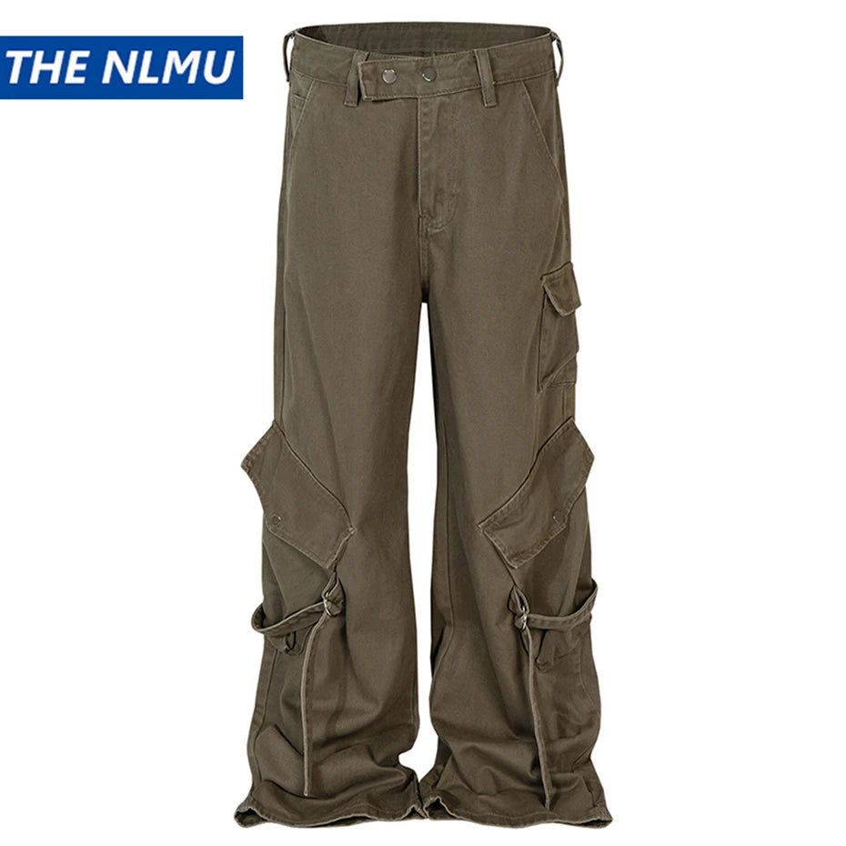 mens baggy jeans ribbon pockets loose cargo pants luxury designer man denim pants jeans trousers utility cargo pants
