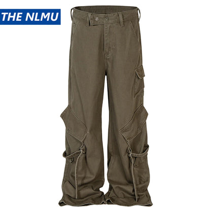 mens baggy jeans ribbon pockets loose cargo pants luxury designer man denim pants jeans trousers utility cargo pants