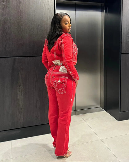 hip hop vintage red true faith embroidered jeans street gothic loose casual denim trousers couples baggy pants y2k clothes stacked flare jeans