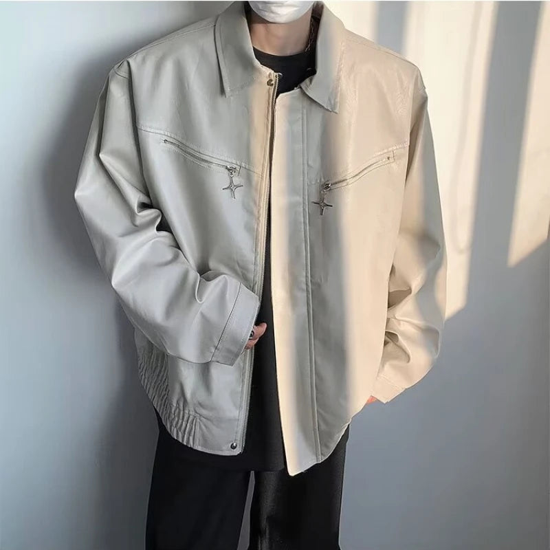 retro motorcycle pu leather jacket mens high street punk zipper decoration loose coats unisex hip hop fashion outwear spring unique default style 2034
