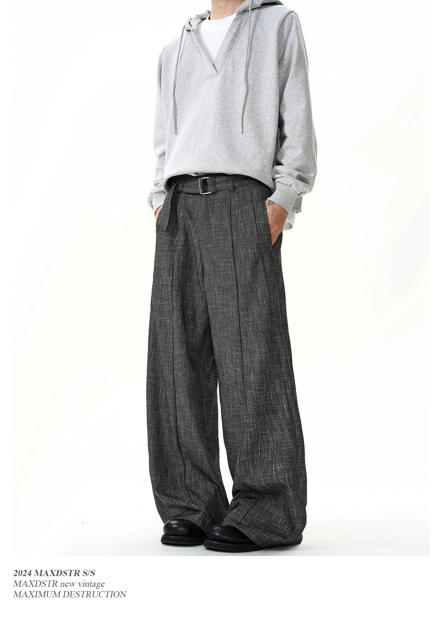 men women streetwear fashion loose casual belt wide leg suit pant boyfriend straight trousers baggy pants unique default style 2247