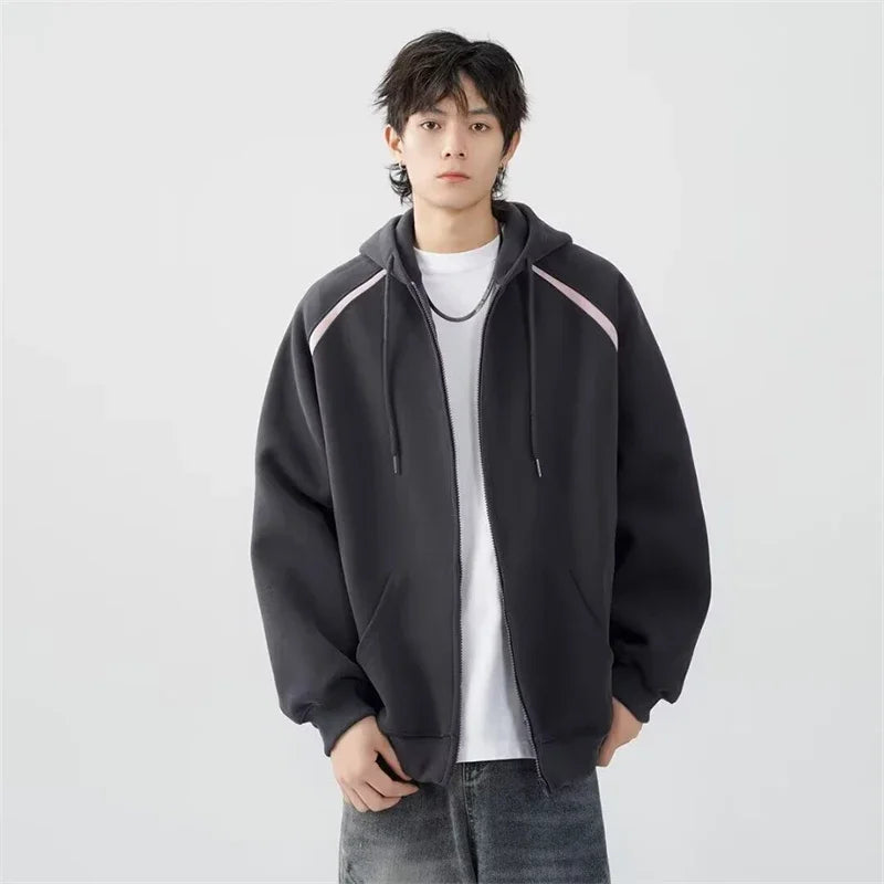 Autumn Oversized Zipper Hoodies For Men New Casual Hooded Cardigan Jackets Streetwear Patchwork Fleece Y2K Hoody Sweatshirts Street King Limited