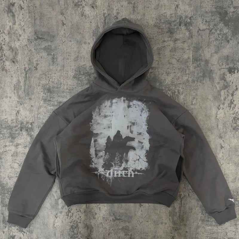 European and American New Dark Style Printed Oversized Hoodie Men Y2k Harajuku High Street Hip-hop Retro Fashion Pullover Women Street King Limited