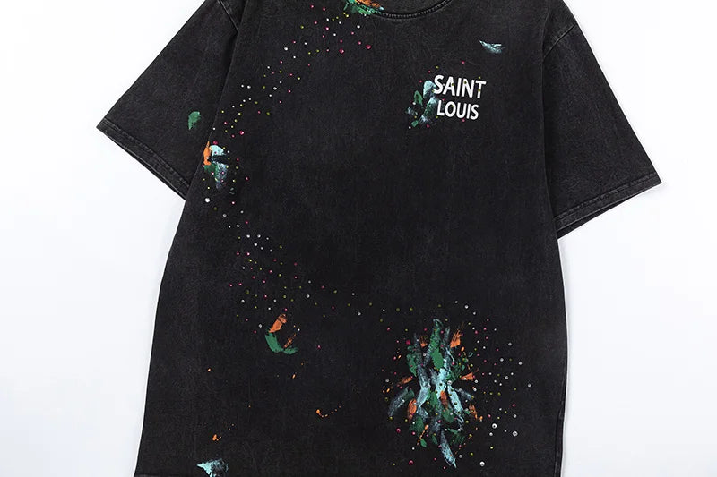 2024ss Saint Louis T-shirts Men Woman Good Quality Cotton Loose Wash White Nightmare Debris Printing Top Tees Street King Limited
