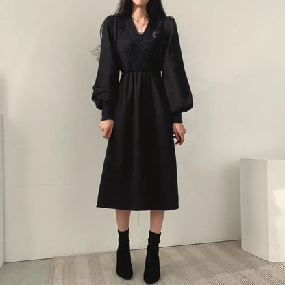 Winter Dress Long Elegant Splicing Stripes Y2k Knitted Dress Women Koean Fashion Long Sleeve Dresses Female Club Party Vestidos Street King Limited