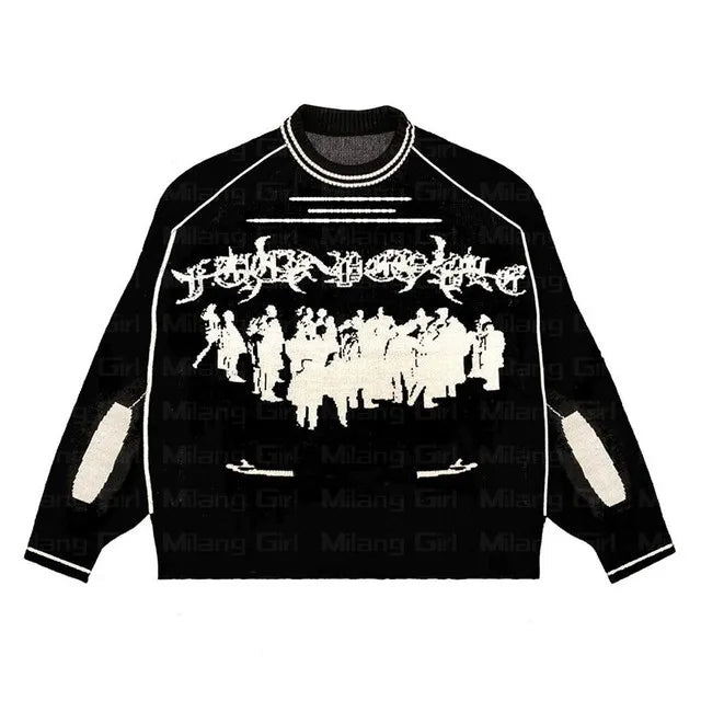 Hip Hop Streetwear Knitted Sweater Men Women Gothic Hassett Pattern Oversized Sweater Pullover Winter Harajuku Cotton sweater Street King Limited