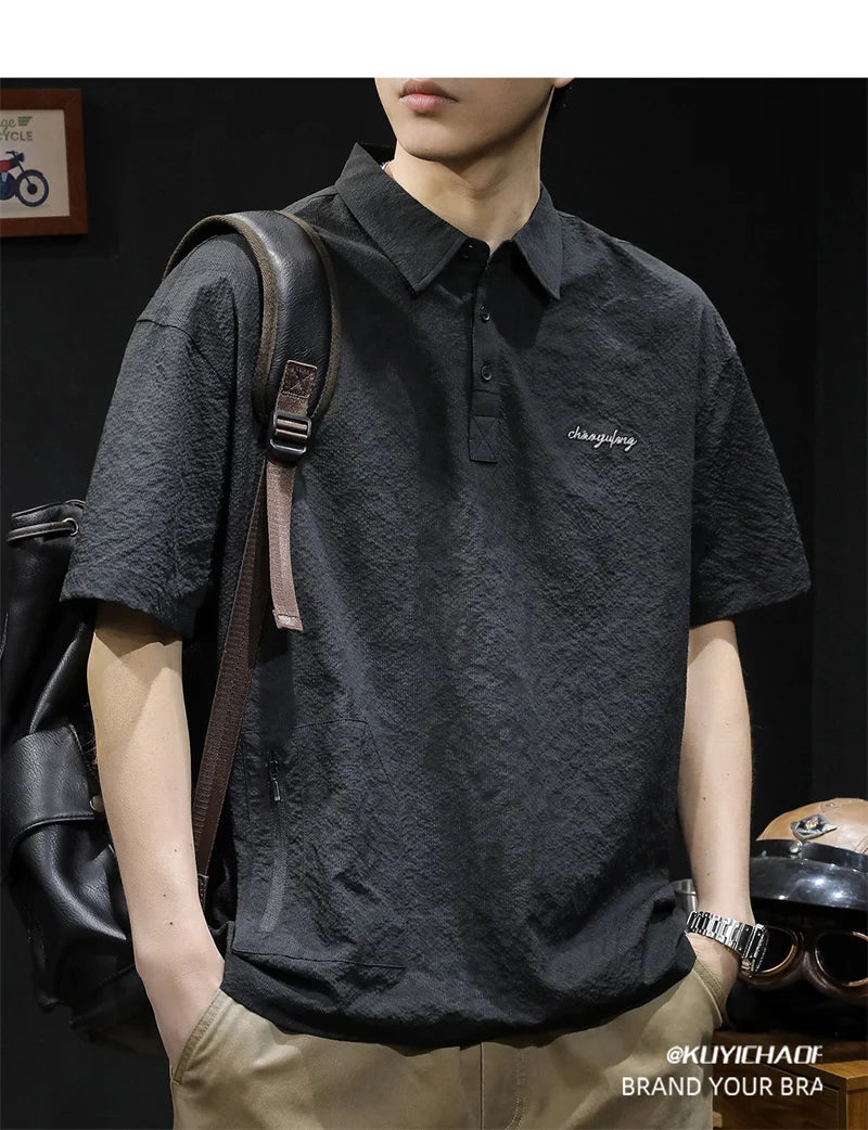 Streetwear Summer Full Letter Printed Polo Shirt For Men New Lapel Button Tee Sh Summer Full Letter Printed Polo Shirt For Men 2024 New Lapel Button Tee Shirts Oversized Short Sleeve Y2K Streetwear T Shirt Fashion Sweater Jacket With Graphic Design For Men