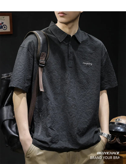 Streetwear Summer Full Letter Printed Polo Shirt For Men New Lapel Button Tee Sh Summer Full Letter Printed Polo Shirt For Men 2024 New Lapel Button Tee Shirts Oversized Short Sleeve Y2K Streetwear T Shirt Fashion Sweater Jacket With Graphic Design For Men