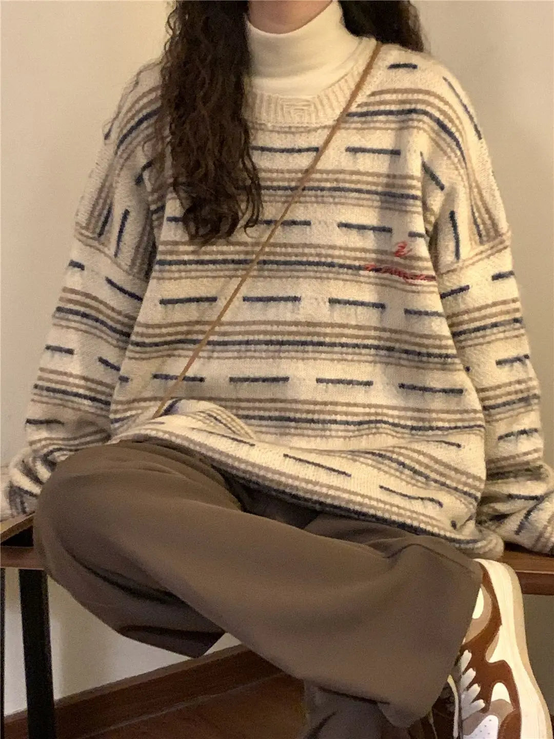 American autumn and winter street fashion individual round neck sweater for couples loose retro casual knitted Harajuku top y2k Street King Limited