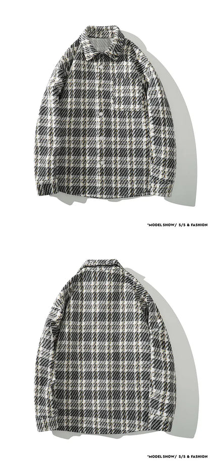 checked pattern cargo jacket coat korean style trendy breasted blouses 2024 spring male long sleeved jackets unique cargo style 5624
