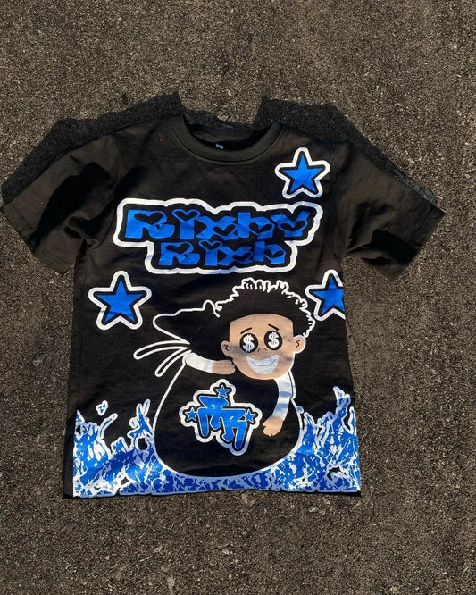 American cartoon letter pattern printed oversized round T-shirt men's Y2K street hip-hop versatile loose short-sleeved top Street King Limited
