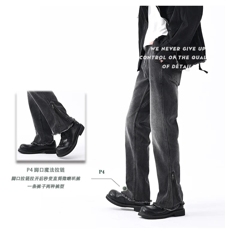 men streetwear hem zipper plus size distressed retro fashion loose casual denim pants jeans cityboy jeans trousers 28 40 unique jeans style 2614