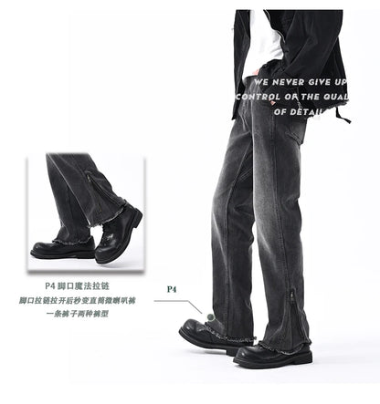 men streetwear hem zipper plus size distressed retro fashion loose casual denim pants jeans cityboy jeans trousers 28 40 unique jeans style 2614