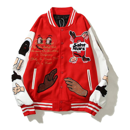 high street color block graffiti embroidery baseball jacket mens leather sleeve woolen patchwork stand oversized winter coats unique default style 923