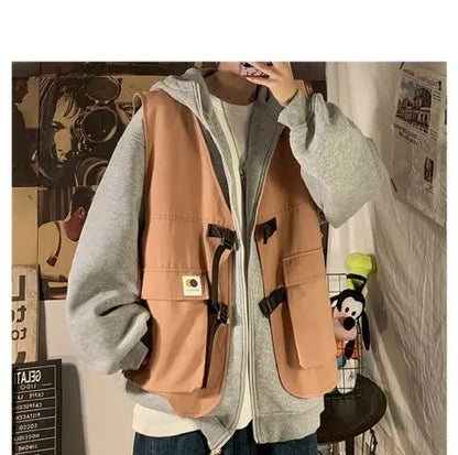 Fake two-piece coat men's ins, trendy Japanese functional workwear hooded jacket, autumn European and American retro trend tops Street King Limited