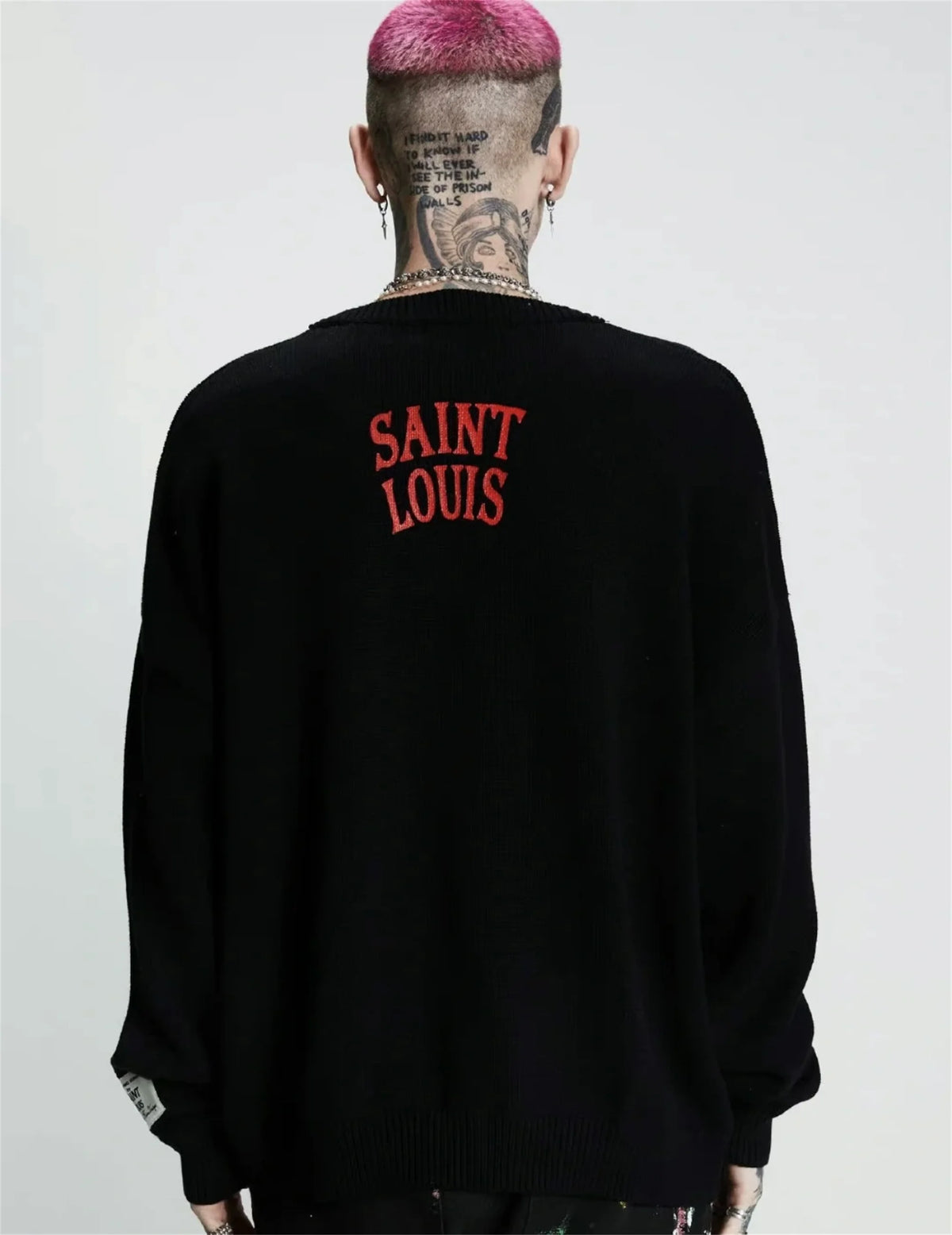 Vintage New Arrival SSSAINT LOUIS Rose Skull Hand-painted High-Street Cotton Casual Pullover Round Neck Sweater Street King Limited