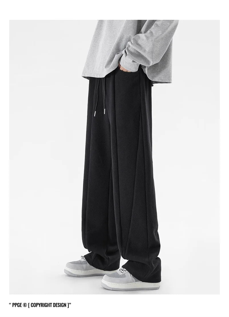 winter mens gray thickened straight leg sweatpants 2025 high street baggy drape pants korean fashion y2k casual trousers unique joggers style 141