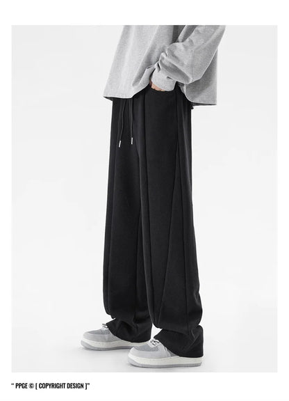 winter mens gray thickened straight leg sweatpants 2025 high street baggy drape pants korean fashion y2k casual trousers unique joggers style 141