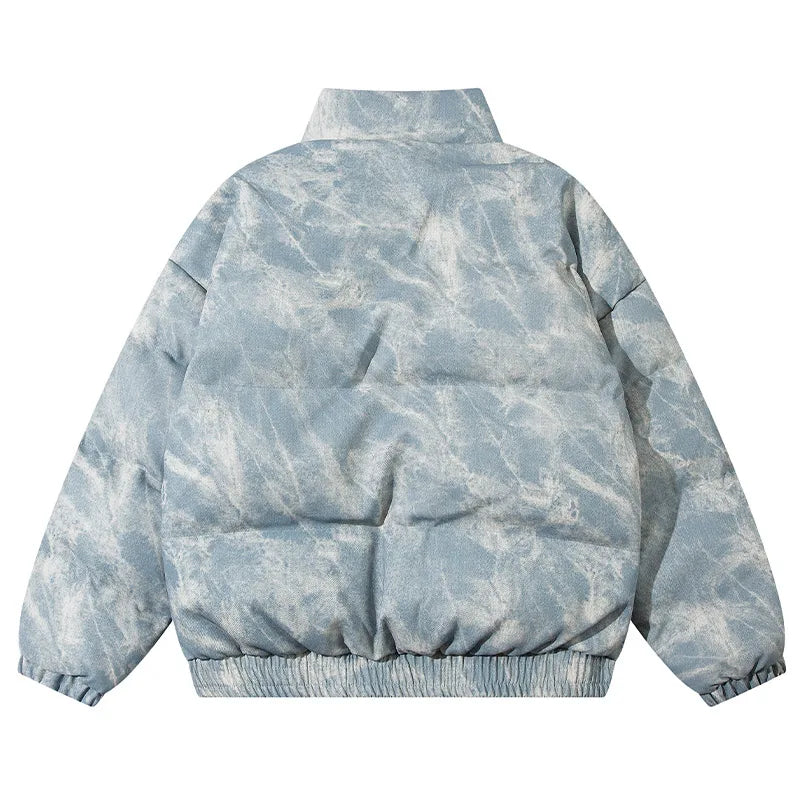 Men Padded Jacket Tie Dye Thickened Stand Collar Bubble Coat American Street Retro Parka Loose Casual Warm Outwear Unisex Street King Limited