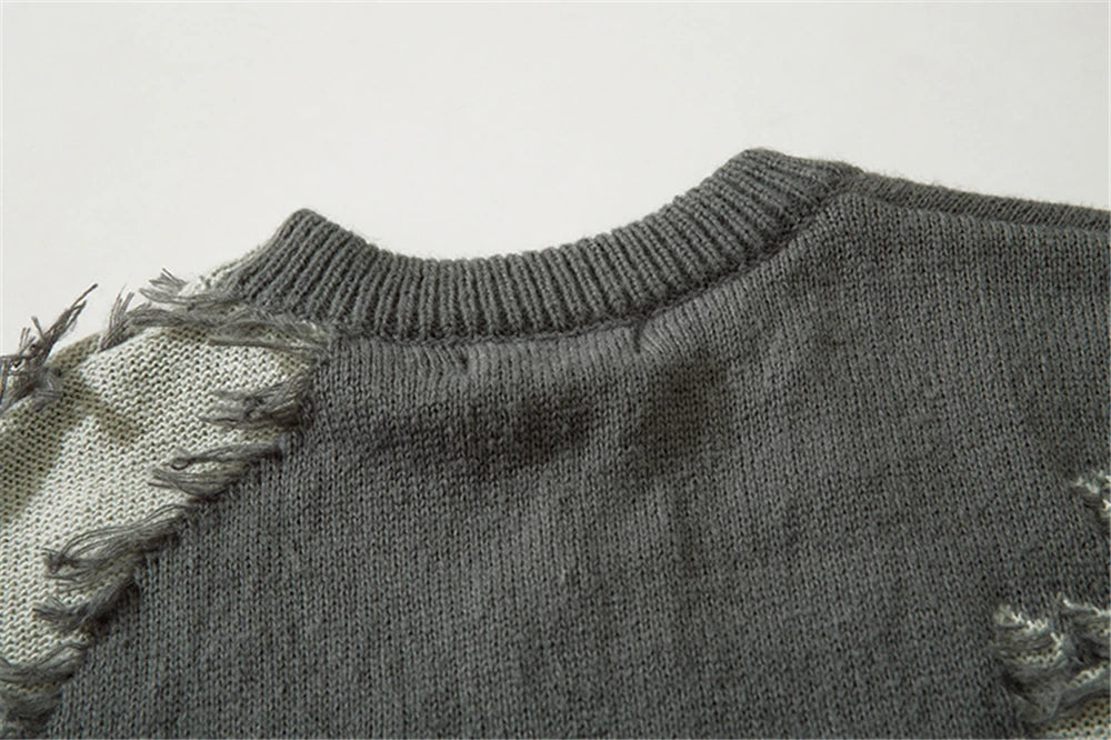 Men Ripped Sweater 2023 Distressed Vintage Graphic Streetwear Hip Hop Knitted Pullover Retro Sweater Loose Knitwear Hipster Street King Limited