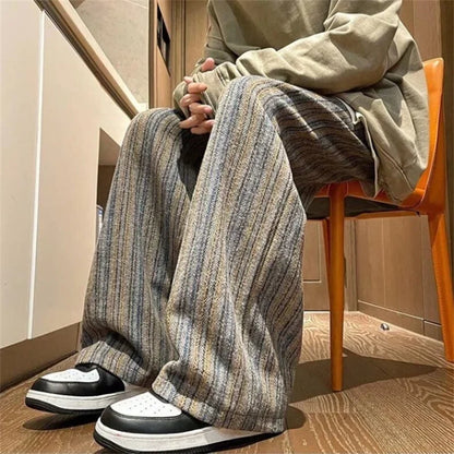 autumn striped woolen straight leg pants for men classic y2k vintage baggy trousers new casual high street fashion sweatpants 1 streetwear sweatpants