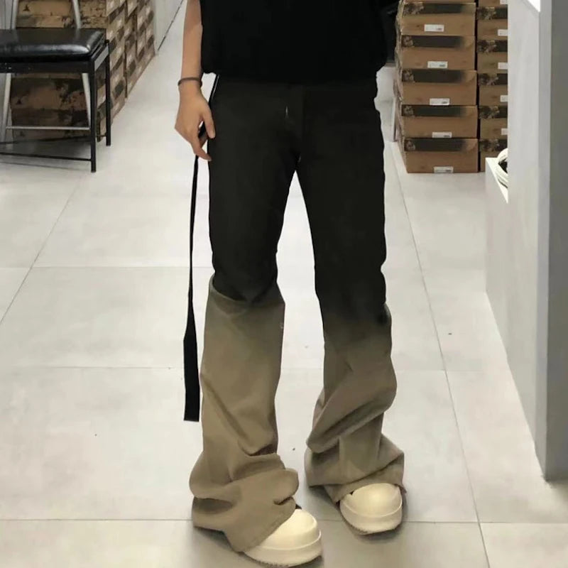 Streetwear RO style Gradient Color Baggy Stacked Baggy Flare Jeans for Men and Women Straight Washed Casual Denim Trousers Street King Limited