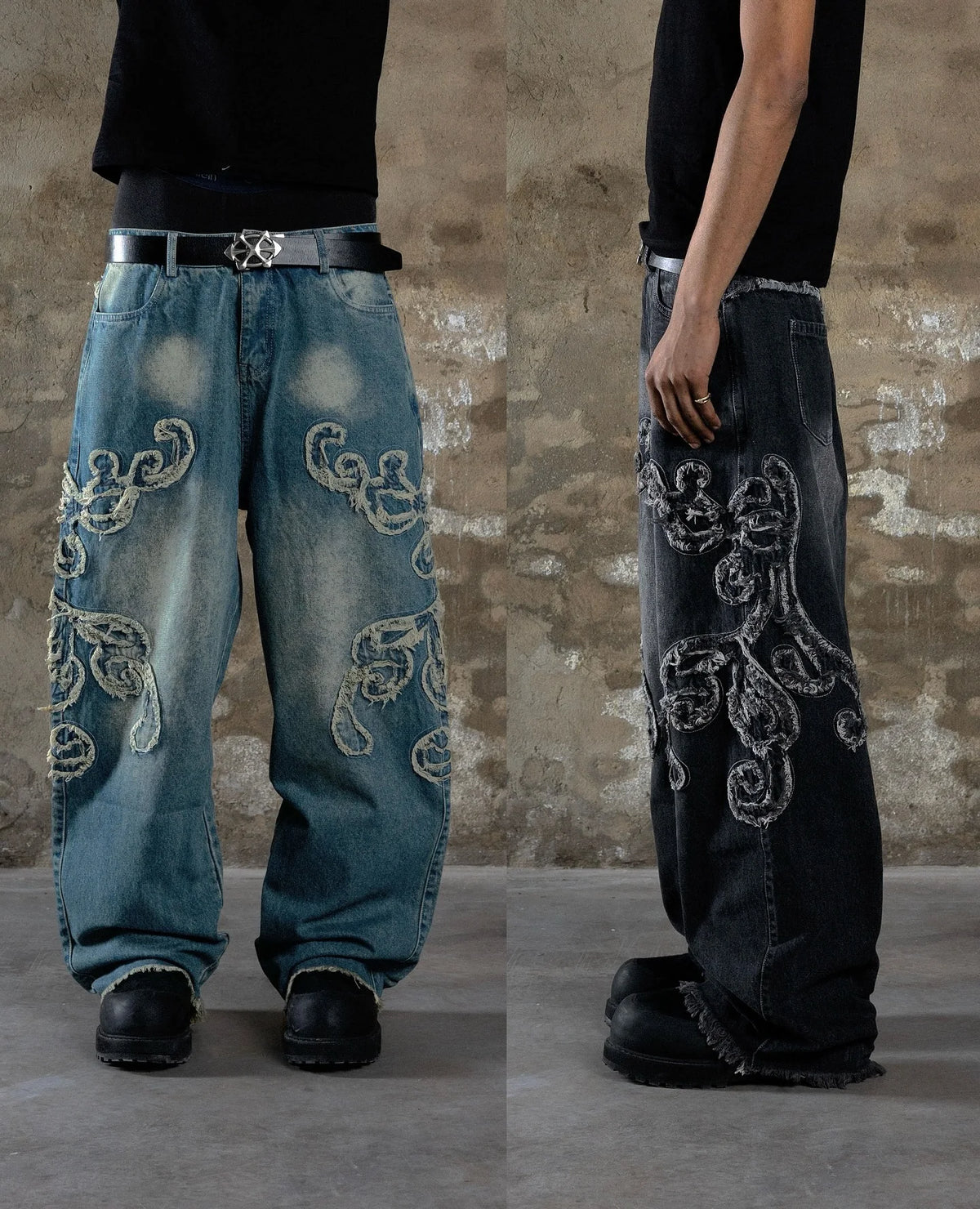 New American Fashion Line Embroidery Loose Versatile Jeans Men Street Hip-hop Retro Harajuku Y2K Straight Wide-leg Pants Women Street King Limited