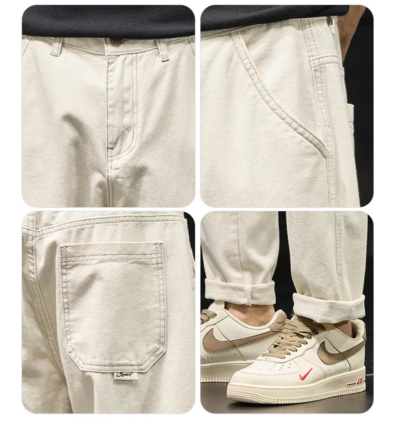 plus size 28 42 men streetwear fashion loose casual straight ankle length white denim jeans pant cityboy harem jeans trouser unique jeans style 1967