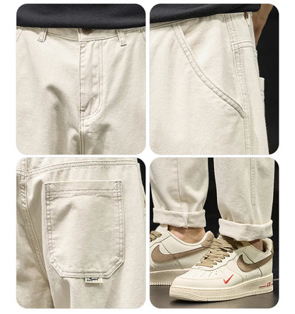 plus size 28 42 men streetwear fashion loose casual straight ankle length white denim jeans pant cityboy harem jeans trouser unique jeans style 1967