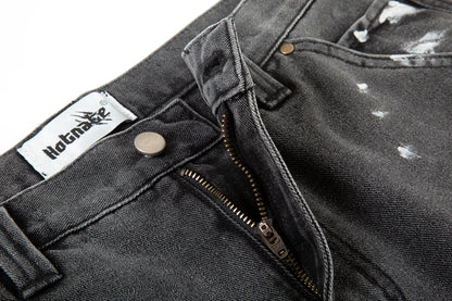 Harajuku Black Graffiti Flared Jeans Pants Patches Hip Hop Splashed Ink Wide Jeans Trousers Blue Slim Fit Washed Jeans for Men Street King Limited
