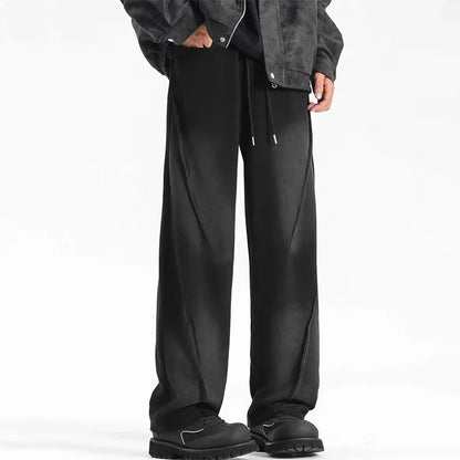 autumn mens high street pleated straight pants korean fashion elastic waist pockets trousers y2k vintage pantalones hombre urban fashion pants
