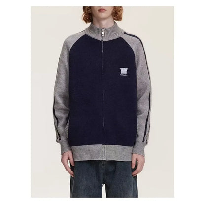 2023 College Vintage Knit Cardigan Men Harajuku Letter Print Patchwork Sweater Casual Loose Zipper Pull Homme Spring Autumn Street King Limited