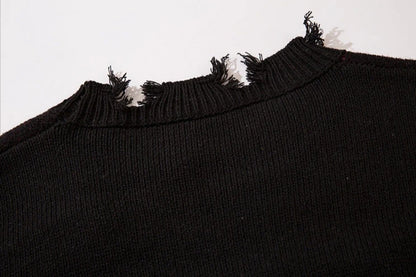 Deeptown Goth Punk Women's Ripped Knitted Sweater Gothic Vintage Jumper Grunge Y2k Knitwear Oversized Autumn Fashion Harajuku Street King Limited