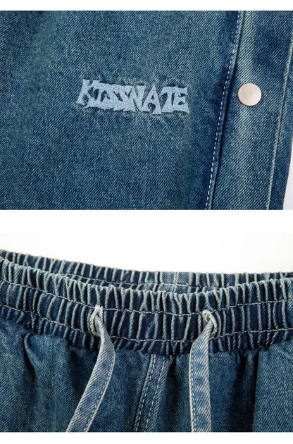 washed distressed denim sweatpant cashew flower patchwork oversized splice buckle jogging jeans casual button baggy men clothing unique joggers style 3364