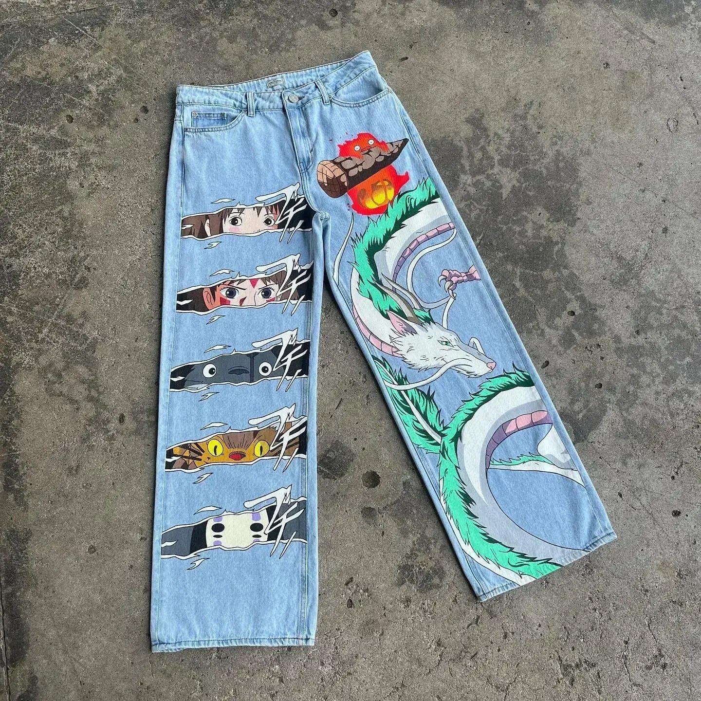 harajuku y2k baggy jeans the winged dragon of ra print wide leg denim pants popular anime jeans streetwear trouser men clothing unique jeans style 4474