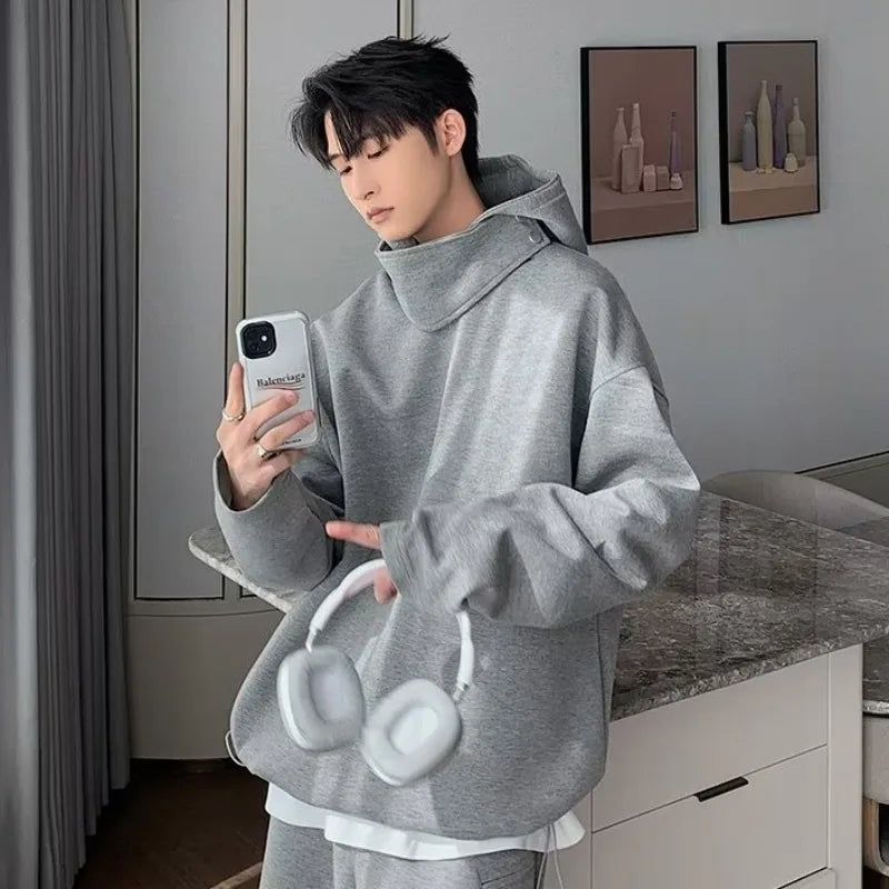 Solid Color Hoodies Men Women Japanese Loose Pullovers Sweatshirt Harajuku Detachable Neck Hoodie Autumn Spring Casual Overcoats Street King Limited
