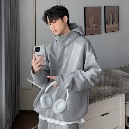 Solid Color Hoodies Men Women Japanese Loose Pullovers Sweatshirt Harajuku Detachable Neck Hoodie Autumn Spring Casual Overcoats Street King Limited