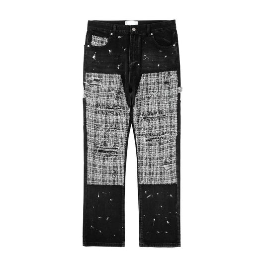 ripped holes patchwork denim jeans mens high street zipper straight jeans hip hop streetwear casual loose joggers jeans pants streetwear sweatpants
