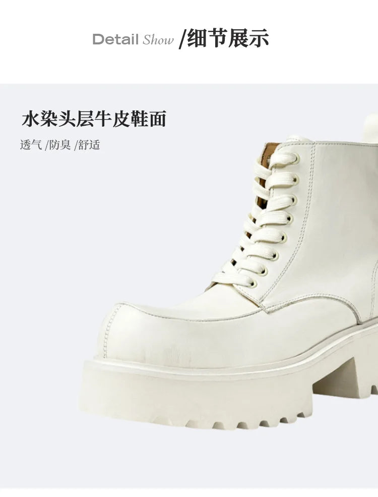 Men's Genuine Leather High Sole Platform Streetwear Fashion Casual Increase Boots Male Punk Gothic Rock Motorcycle Boots Shoes Street King Limited