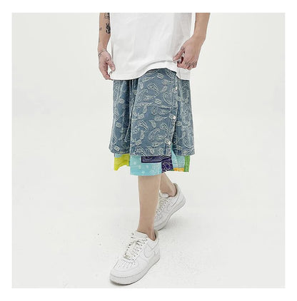 hip hop loose shorts elastic waist pants fashion patchwork half pant mens summer casual drewstring streetwear sportswear jogger unique joggers style 2419