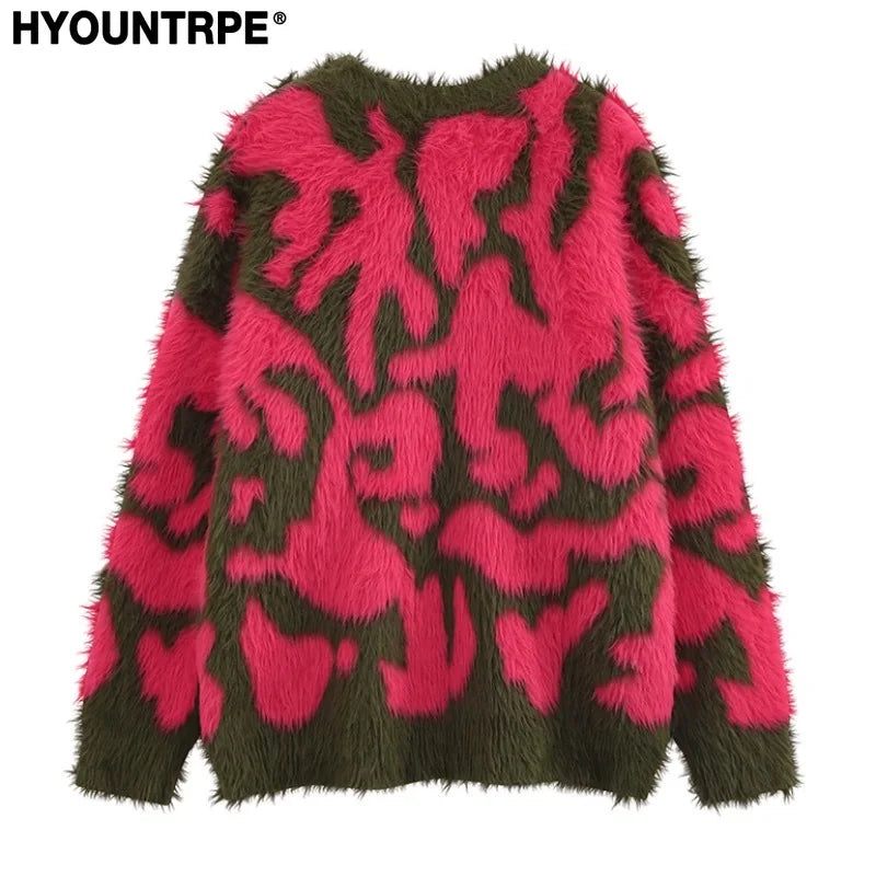 Irregular Contrast Color Knitted Sweater Unisex Harajuku Sweater Casual Warm Furry Pullover Streetwear Sweaters Jumpers Knitwear Street King Limited