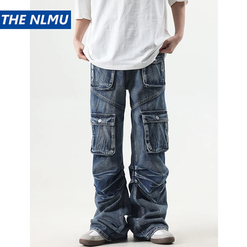 2024 multi pocket jeans vintage mens harajuku cargo denim pants retro hip hop straight loose jean pants 1 combat utility trousers