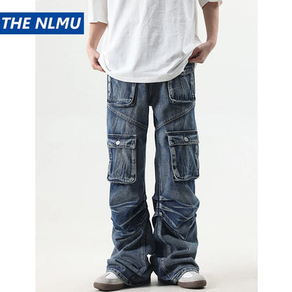 2024 multi pocket jeans vintage mens harajuku cargo denim pants retro hip hop straight loose jean pants 1 combat utility trousers