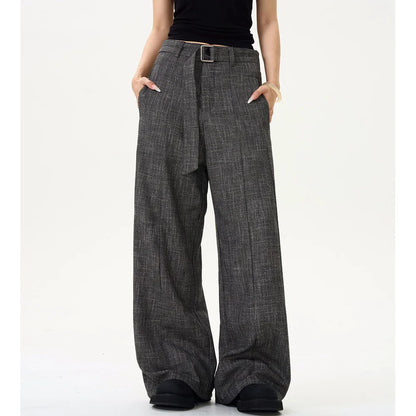 men women streetwear fashion loose casual belt wide leg suit pant boyfriend straight trousers baggy pants minimalist street pants