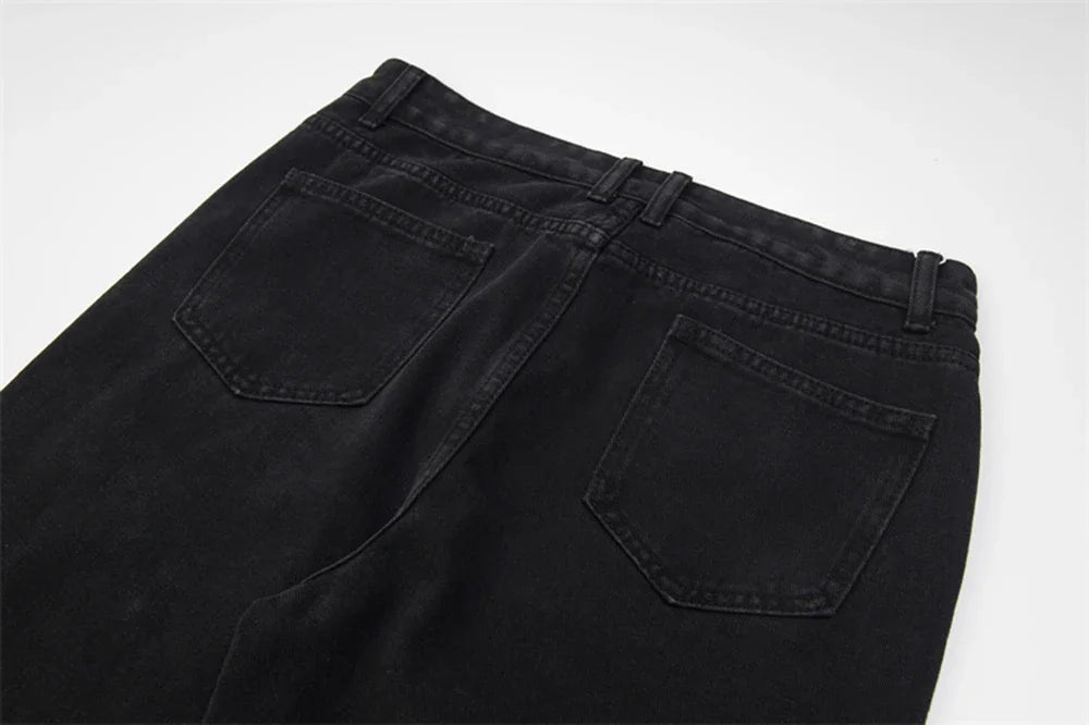 detachable button black washed baggy jeans for men straight harajuku ropa hombre loose denim trousers oversized cargo pants 1 unique cargo style 1150