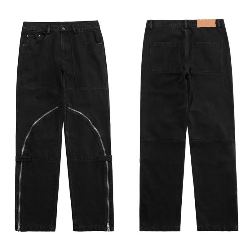fashion denim straight pants hip hop jeans with zipper streetwear trousers new summer casual joggers men designer jeans for men unique joggers style 135